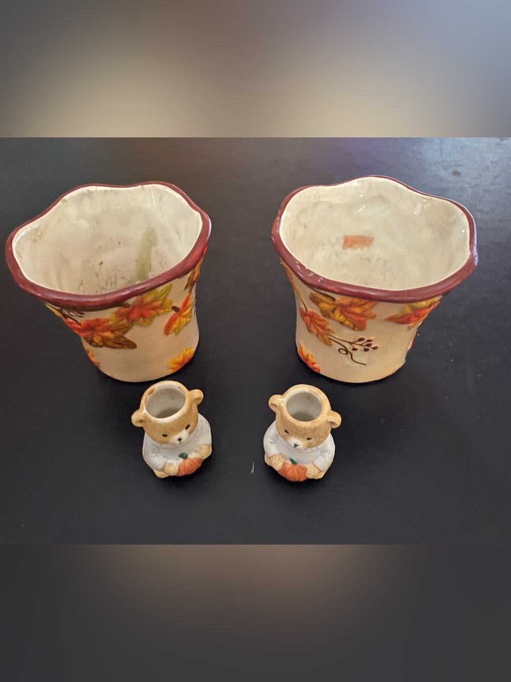 Fall floral votive holders and two miniature bear candle holders
